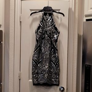 Black halter dress with silver sequins size 3/4 s
